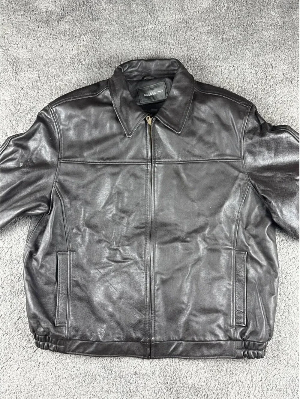 Croft & Barrow Leather Jacket Mens L Brown Full Zip YKK Lined Coat